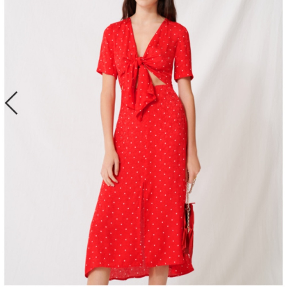 MAJE Long Tie Dress With Polka Dot Print In Red Size 38